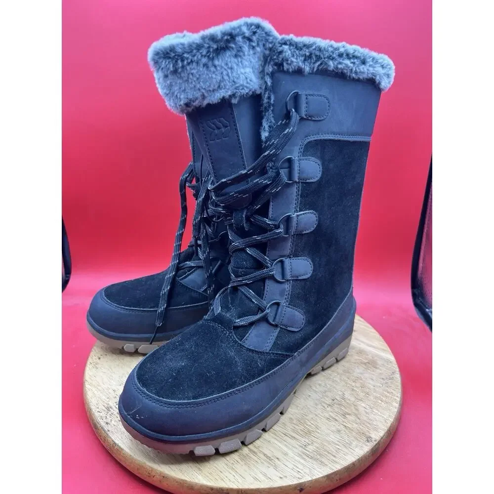 All In Motion Boots Womens 9 Cecily Shearling Lace Up Winter Snow Black Suede